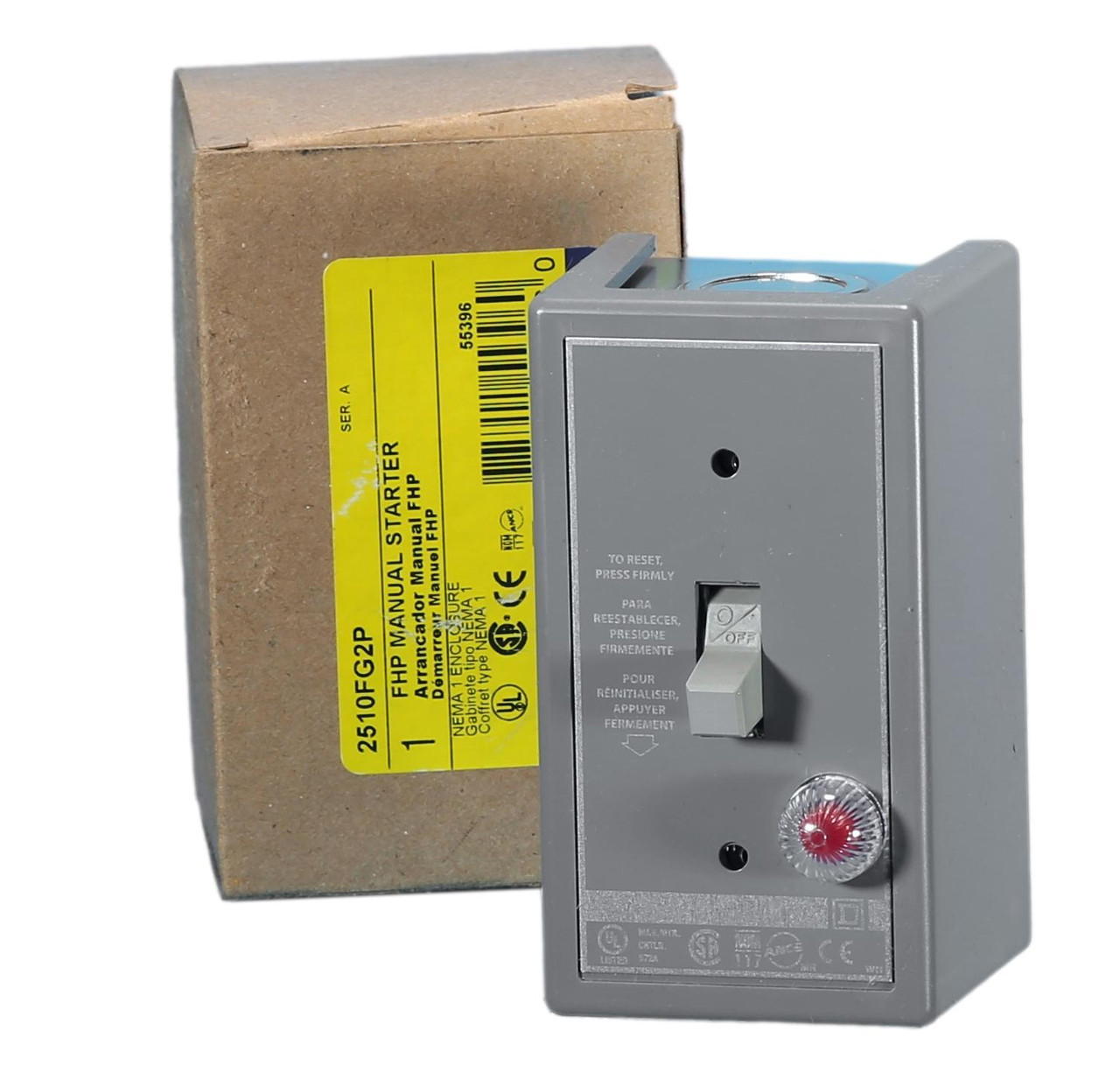 2510-FKG2P Red Indicator, 2-Pole On/Off FHP Manual Starter, Enclosed