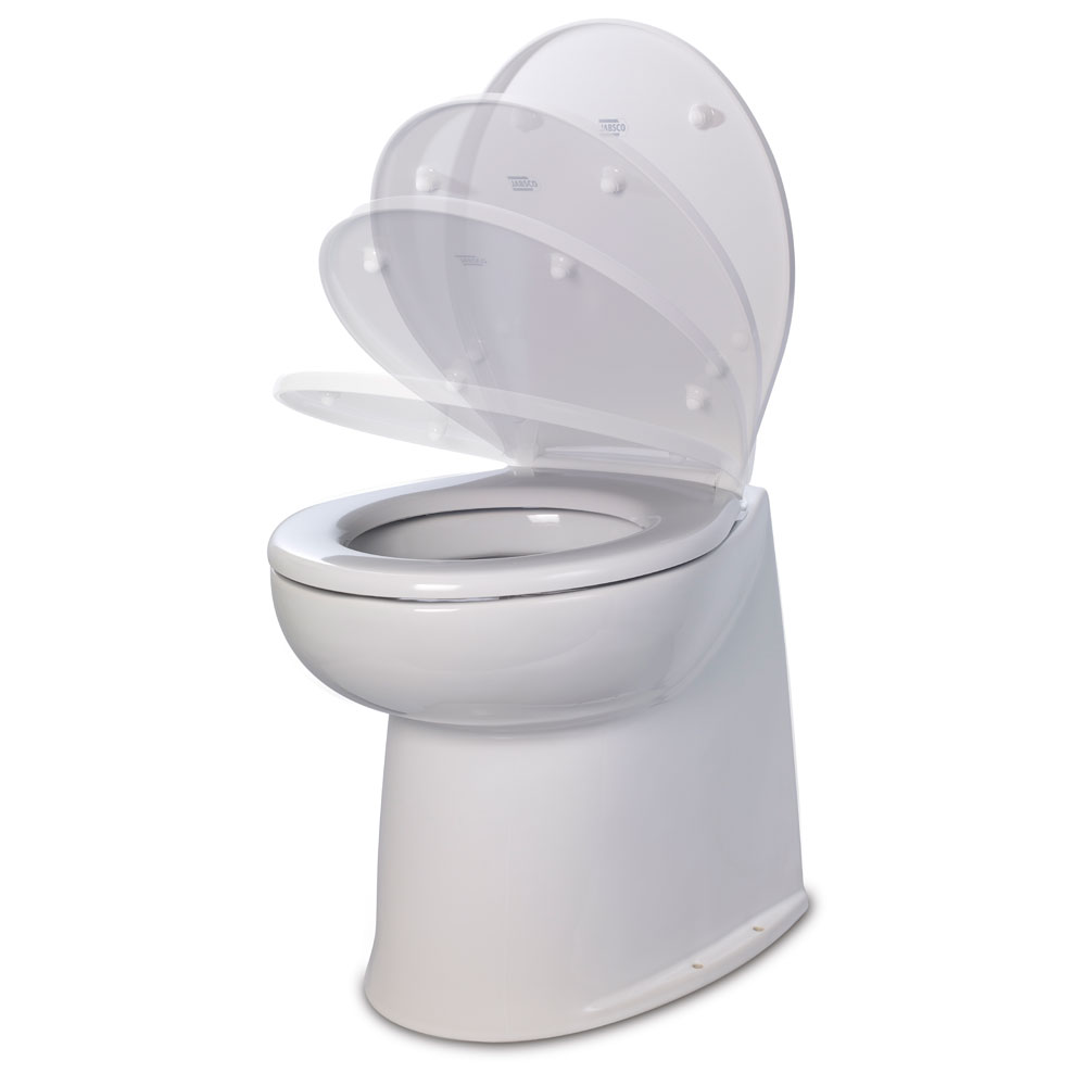 Jabsco 17″ Deluxe Flush Fresh Water Electric Toilet w/Soft Close Lid – 12V