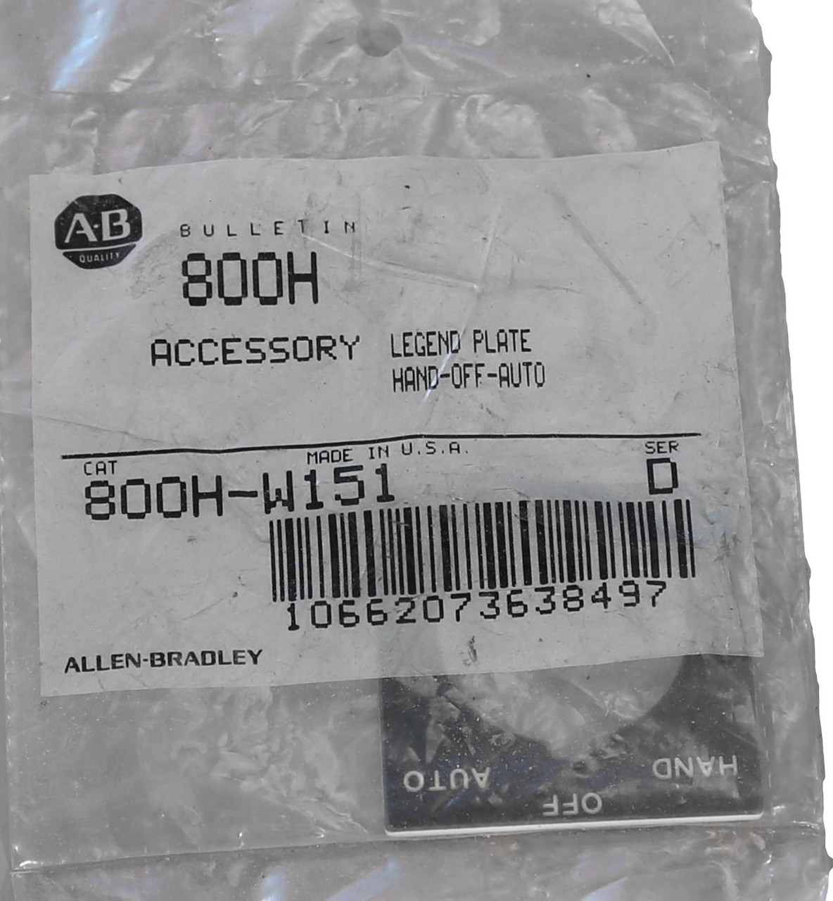 800H-W151 Hand-Off0Auto Legend Plate Allen-Bradley