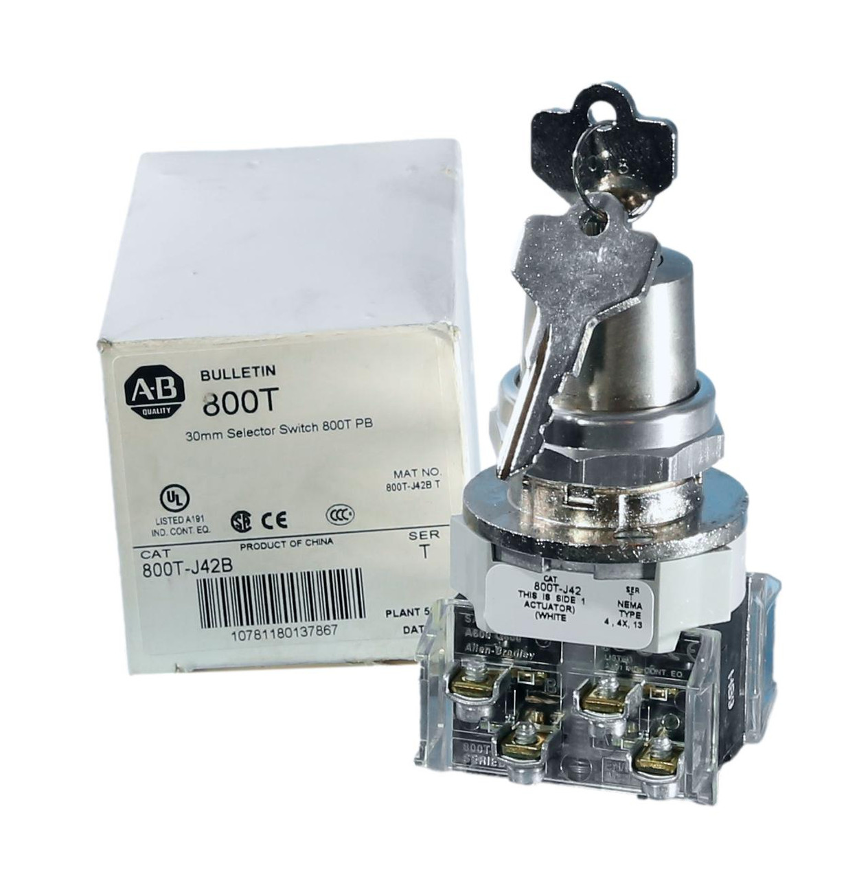 800T-J42B 30mm Allen-Bradley 3 Position Spring Return Selector Switch