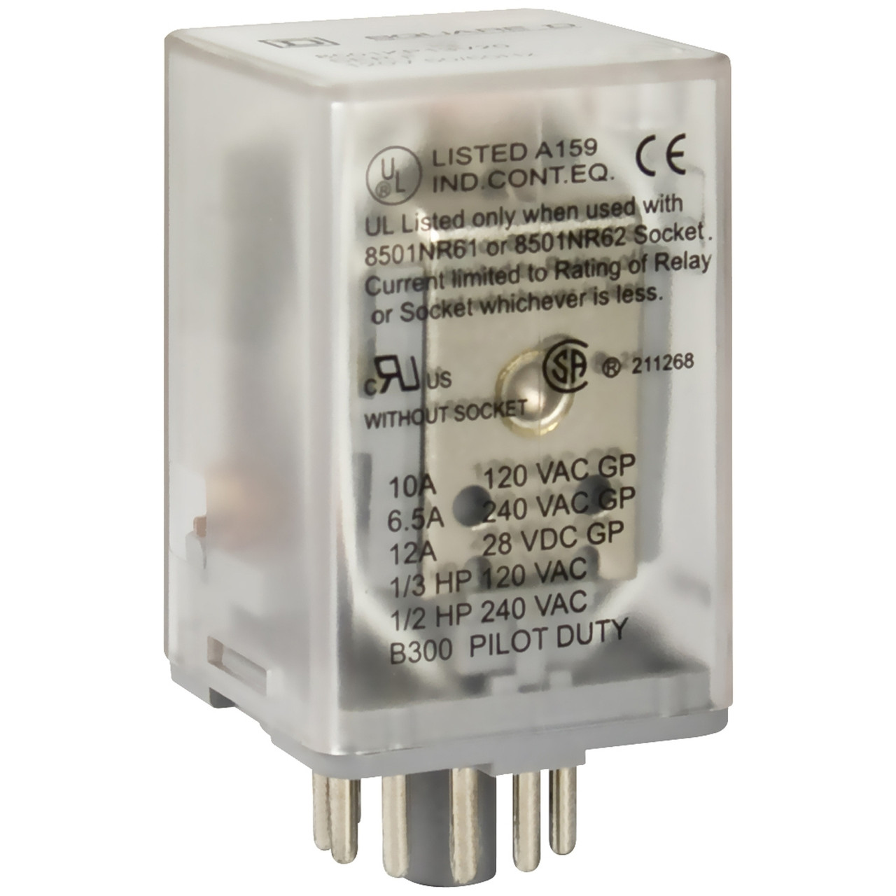 8501KP13V20 Plug-In Relay - 11 pin plug-in - 3 poles - 120VAC coil