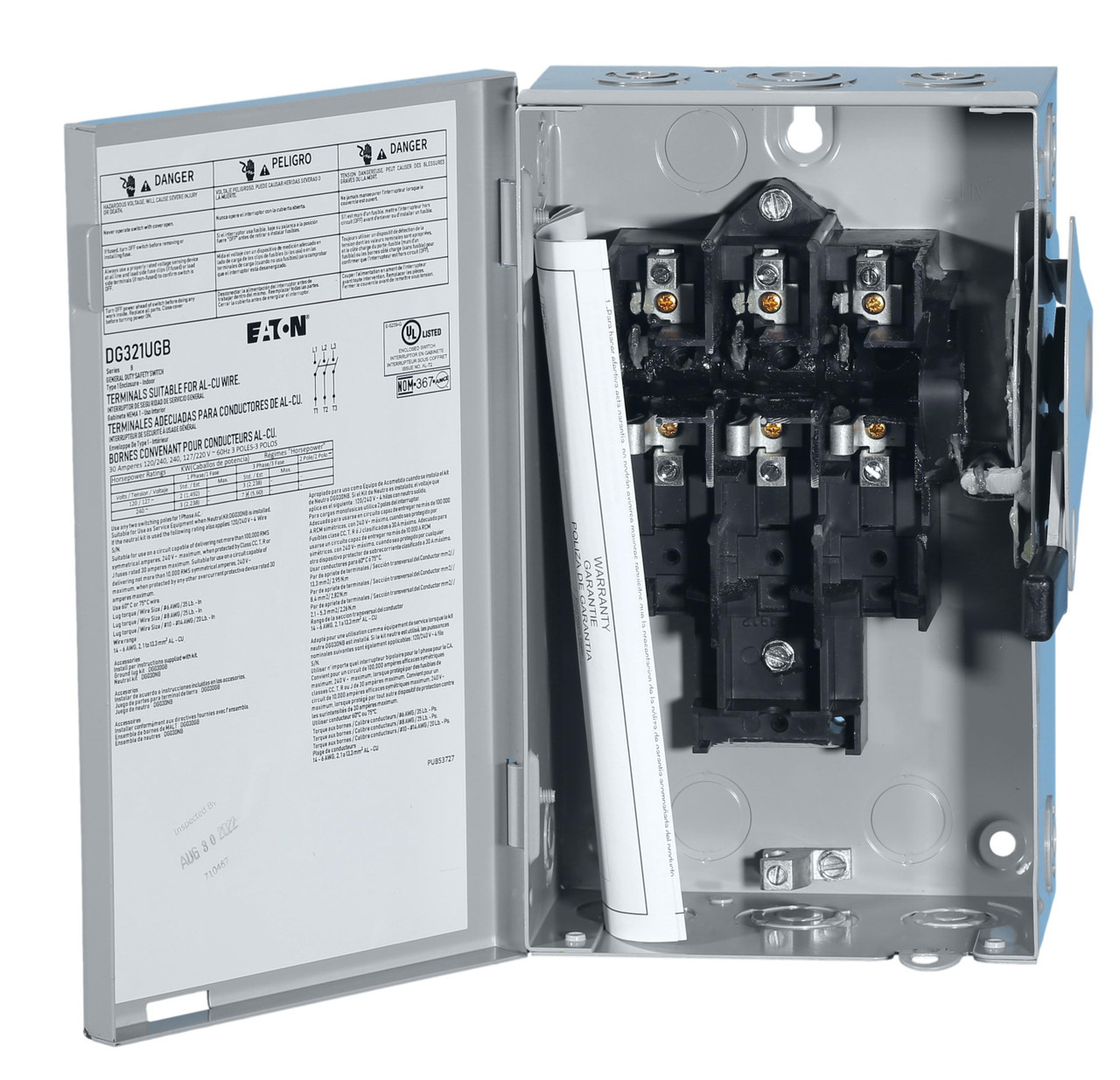 DG321UGB Eaton 30 Amp Non-Fusible Safety Switch w/Ground -New