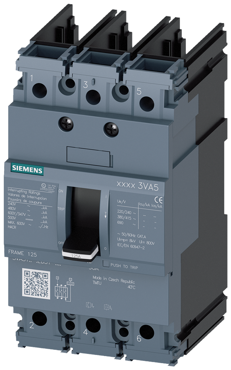 3VA5110-5ED31-0AA0 Siemens Molded Case Circuit Breaker With Thermal - Magnetic Trip Unit, 100A 3-Pole