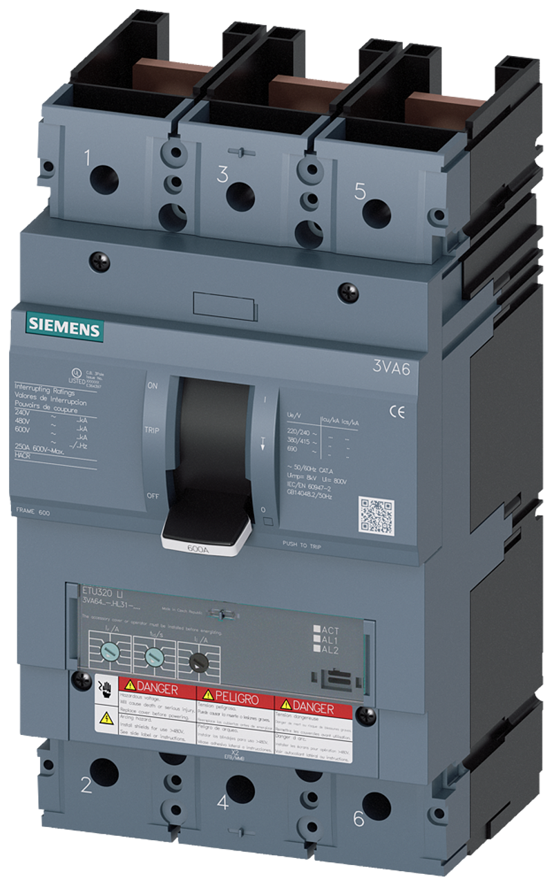 3VA6460-5HL31-0AA0 Siemens Molded Case Circuit Breaker With Electronic Trip Unit, 600A 3-Pole