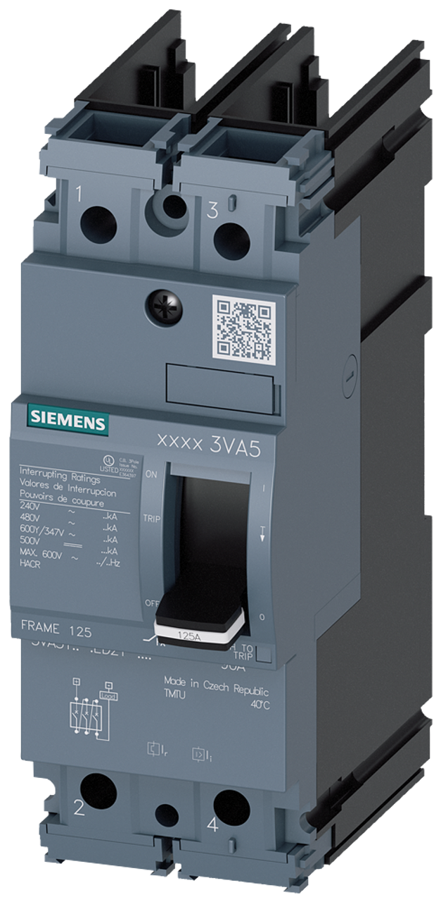 3VA5160-4ED21-0AA0 Siemens Molded Case Circuit Breaker With Thermal - Magnetic Trip Unit, 60A 2-Pole