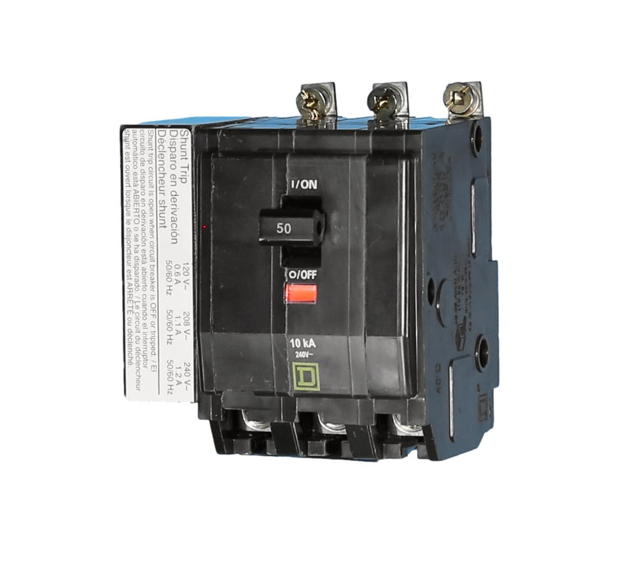 QOB3501021 Square D 3 Pole 50 Amp Circuit Breaker with Shunt Trip