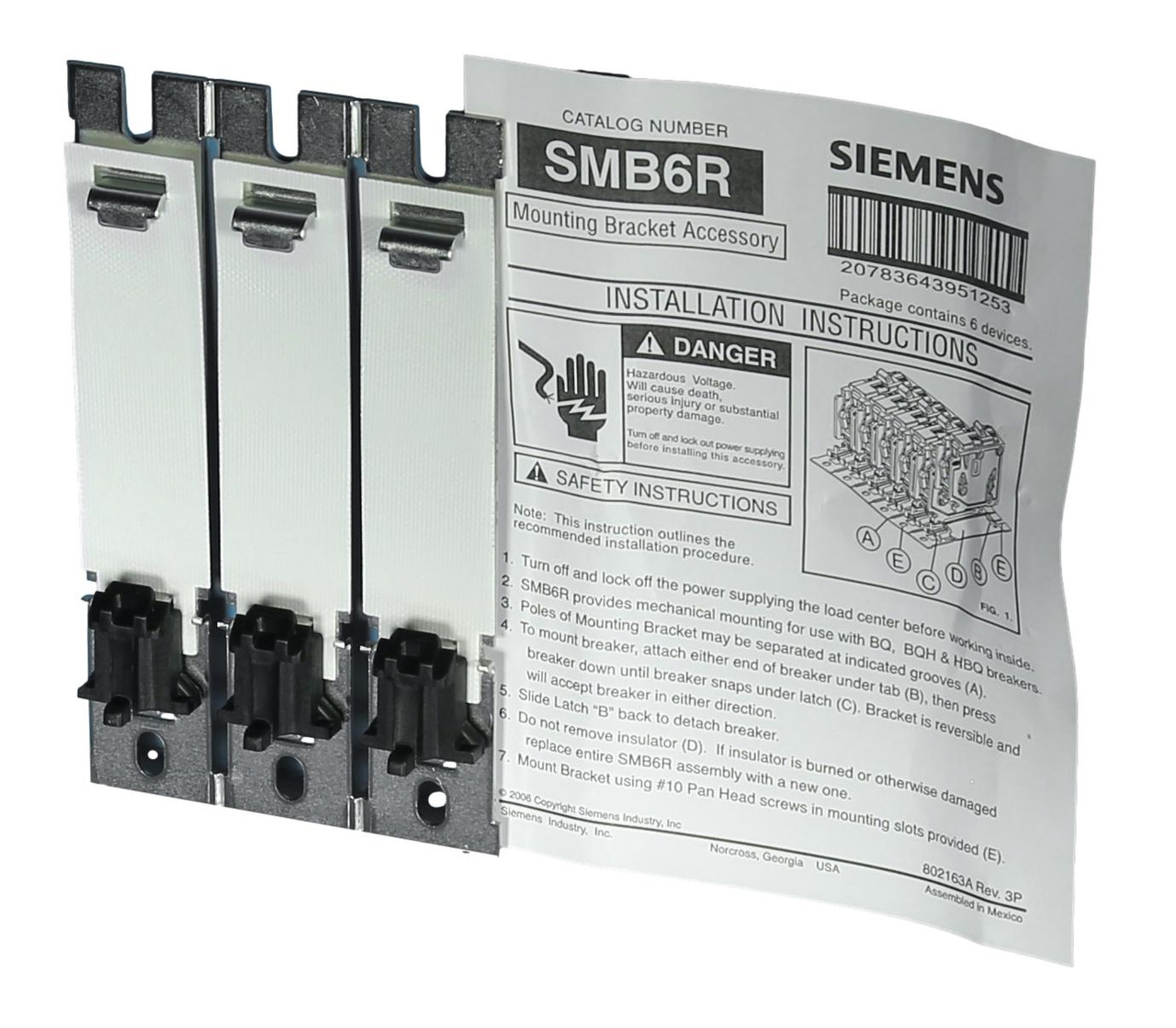 SMB6R Base Clip for BQ3 Cable In & Cable Out Circuit Breakers (3)