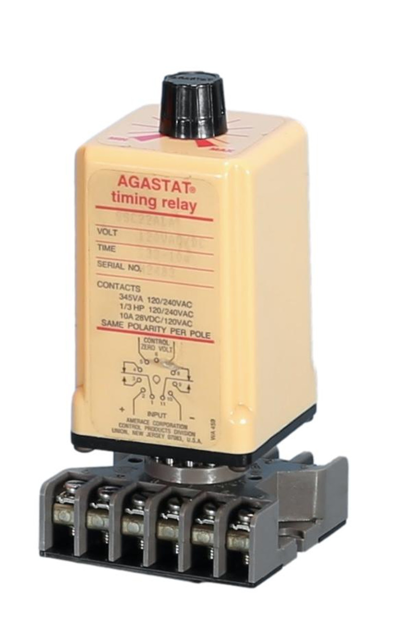 SSC22ALA Agastat Time Delay Relay, Knob, 120 VDC Input, 120 VAC Input