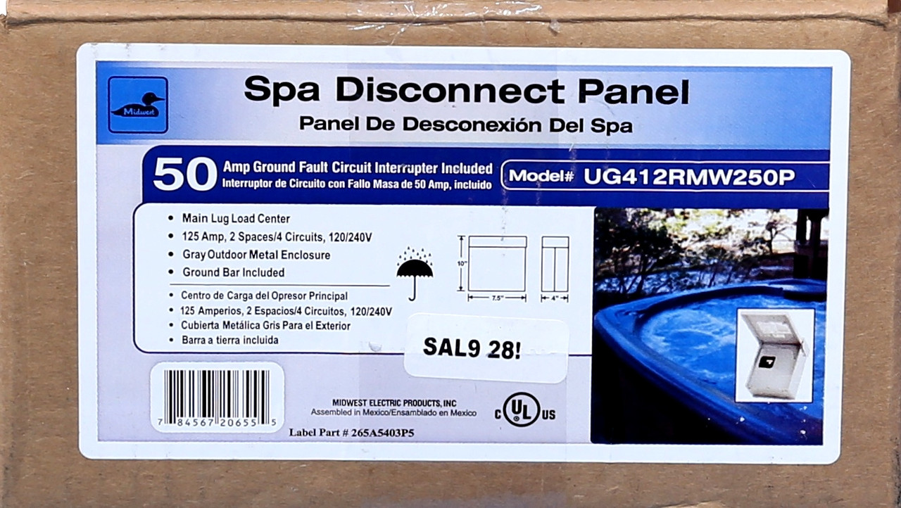 Spa Disconnect Panel 50A Ground Fault #UG412RMW250P
