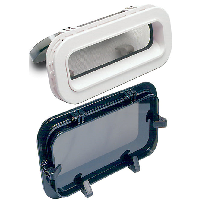 Beckson Rain Drain Opening Port White w/Smoke Lens, 4" x 14" - 1" Spigot