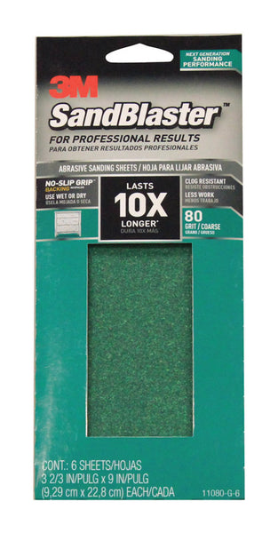 3M SandBlaster 9 in. L x 3-2/3 in. W 80 Grit Ceramic Sandpaper 6 pk