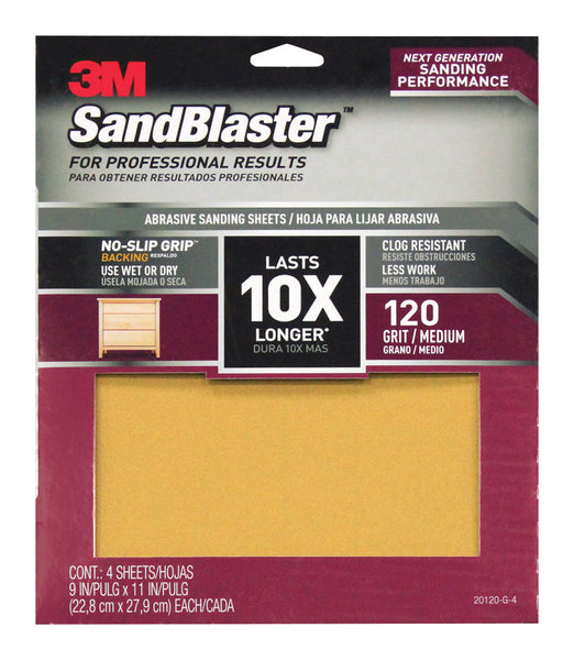 3M SandBlaster 11 in. L x 9 in. W 120 Grit Ceramic Sandpaper 4 pk