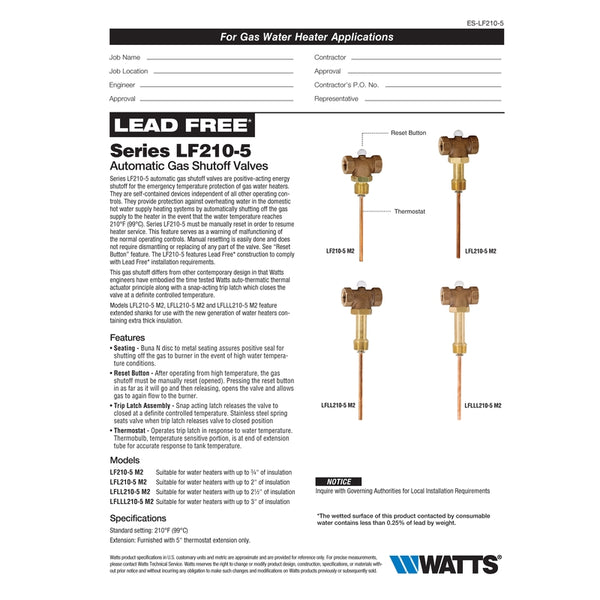 Watts 3/4 MPT  Bronze Automatic Gas Shut-Off Valve